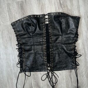 Jaded London Odile Black Faux Leather Lace Up Corset